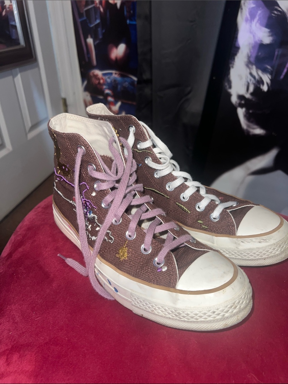 Converse X Bandulu High Top Sneakers in Brown with Paint Accents - Picture 3 of 4